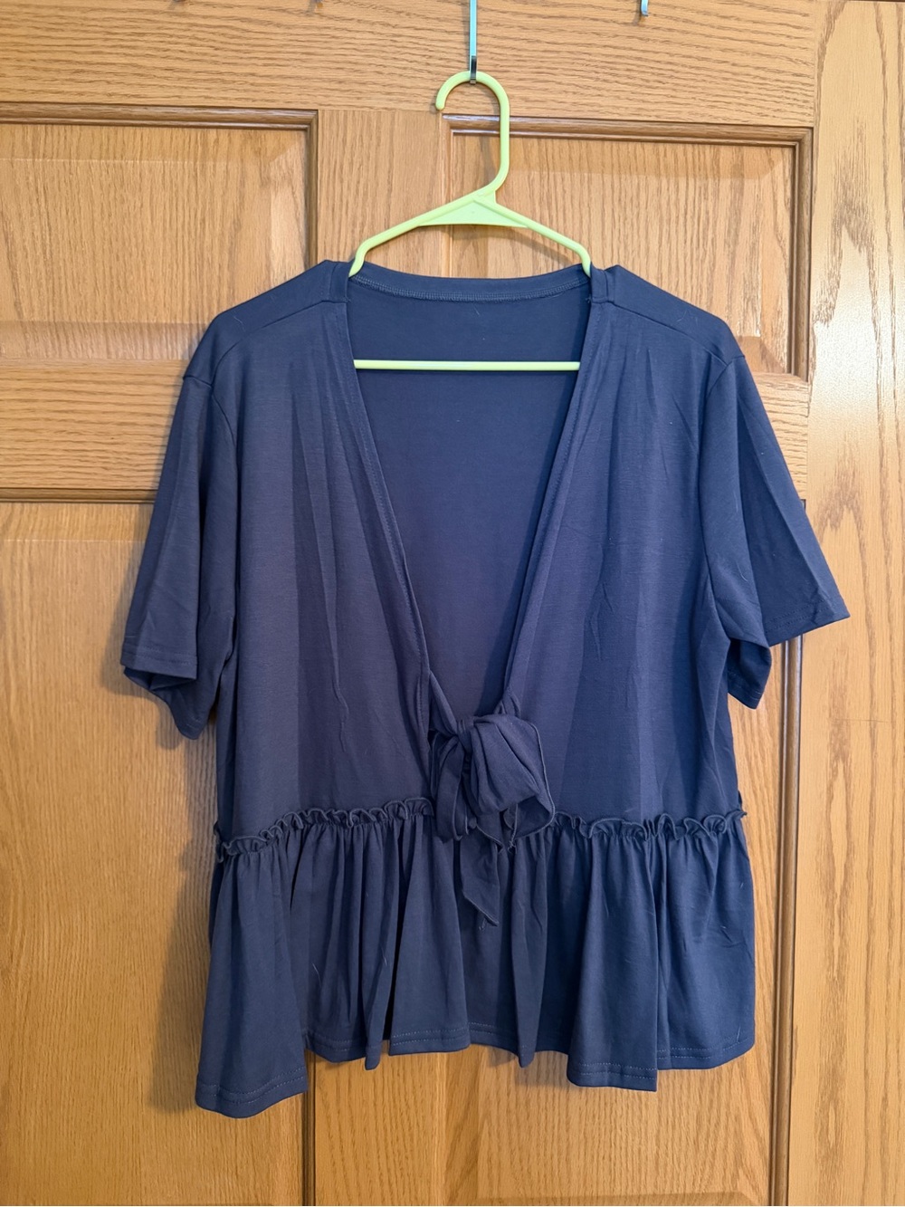Women's dark gray Tie-Front Peplum Top